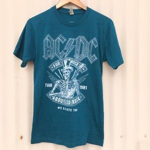 ACDC Band T Shirt Teal Small